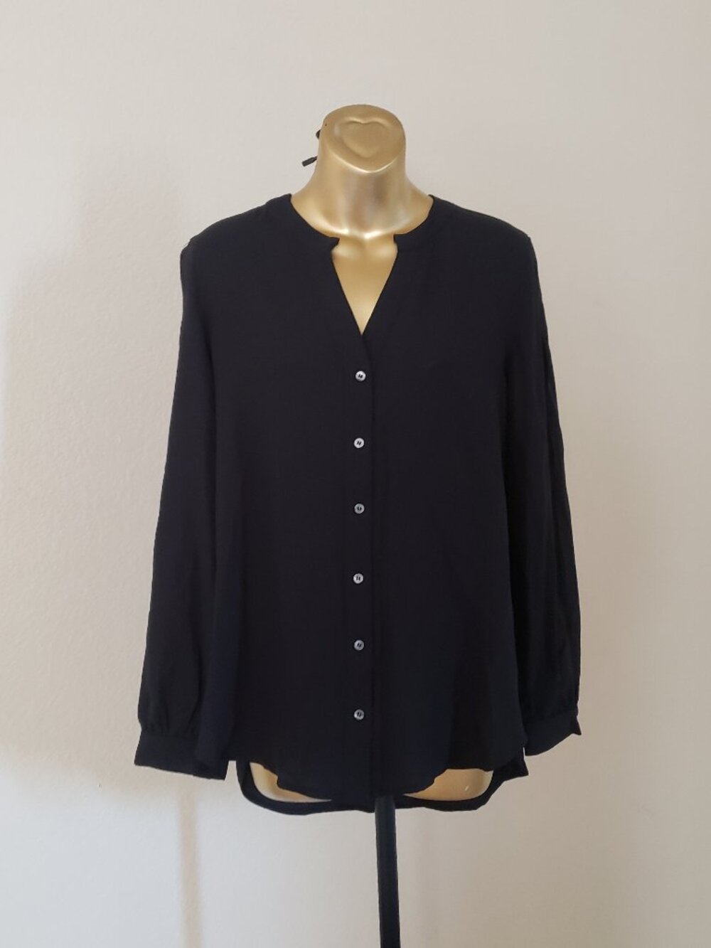 Sugar Lips Black Long Sleeve Button Down V-Neck Blouse NWOT